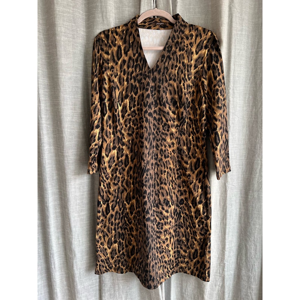 J. McLaughlin Long Sleeve, V-Neck, Leopard Print Dress | Women's L US | EUC